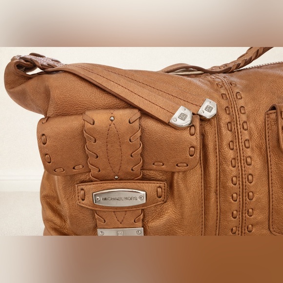 Michael Kors Metallic Orange Whipstitch Cargo Hobo Bag Y2K Statement Leather - Picture 4 of 7